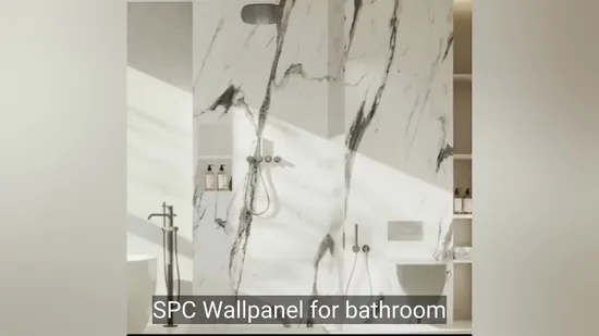 Panneau mural en marbre Spc moderne avec film PVC doré de luxe + revêtement UV + feuille de marbre écologique de protection PVC